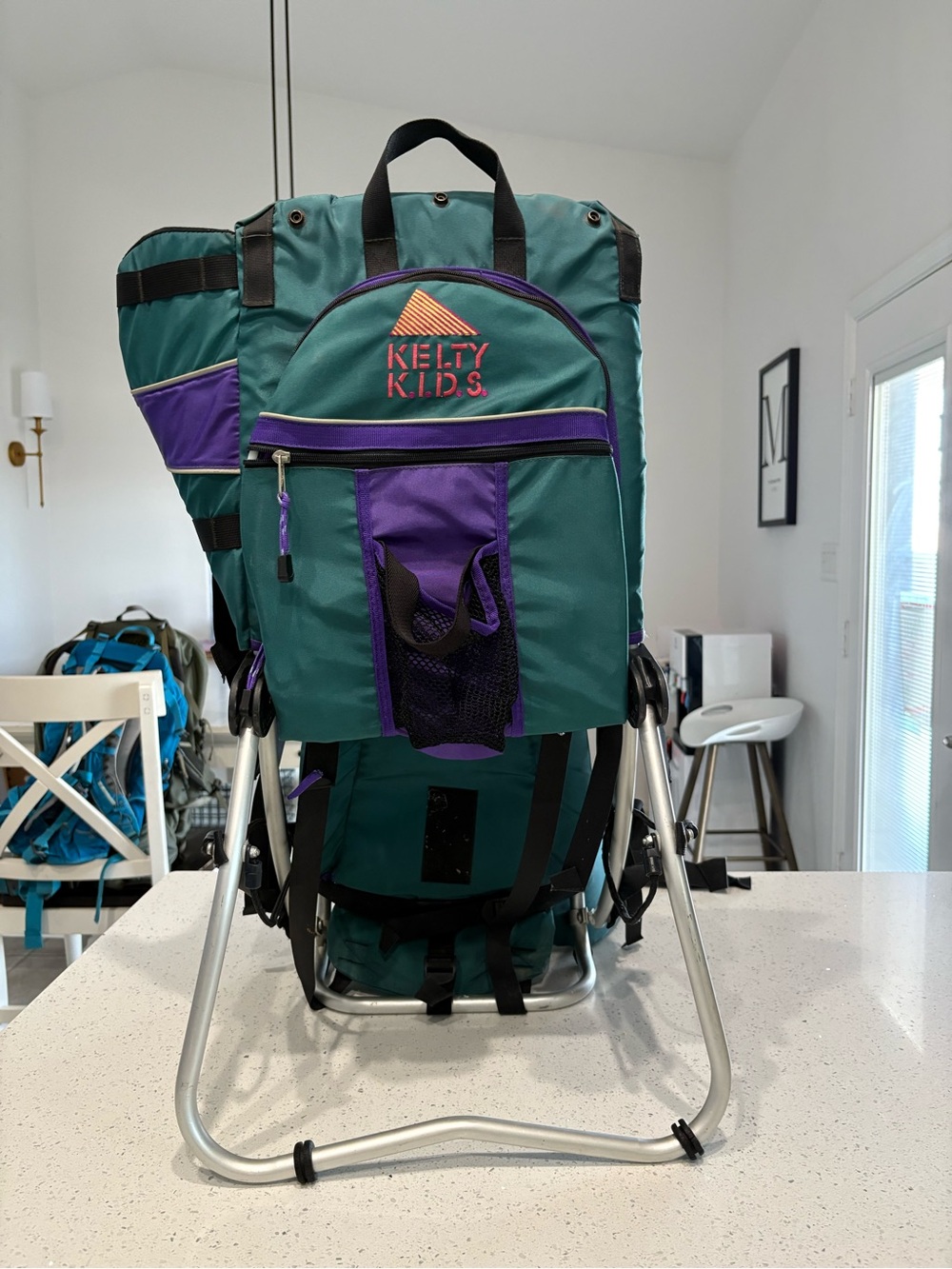 VINTAGE Kelty Kids Child Carrier Backpack standup in Teal & Purple
